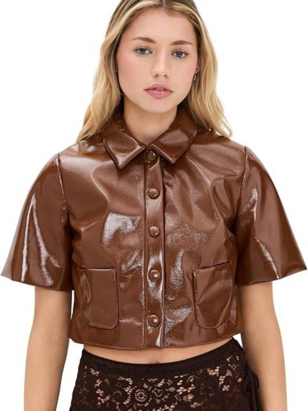 NEW BAUM UND PFERDGARTEN “Beth” Faux Leather Cropped Top – Size 34 / US 2 (NWT)